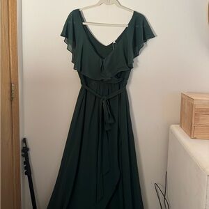 Baltic Born Flutter Sleeve Dark Green faux Wrap Dress